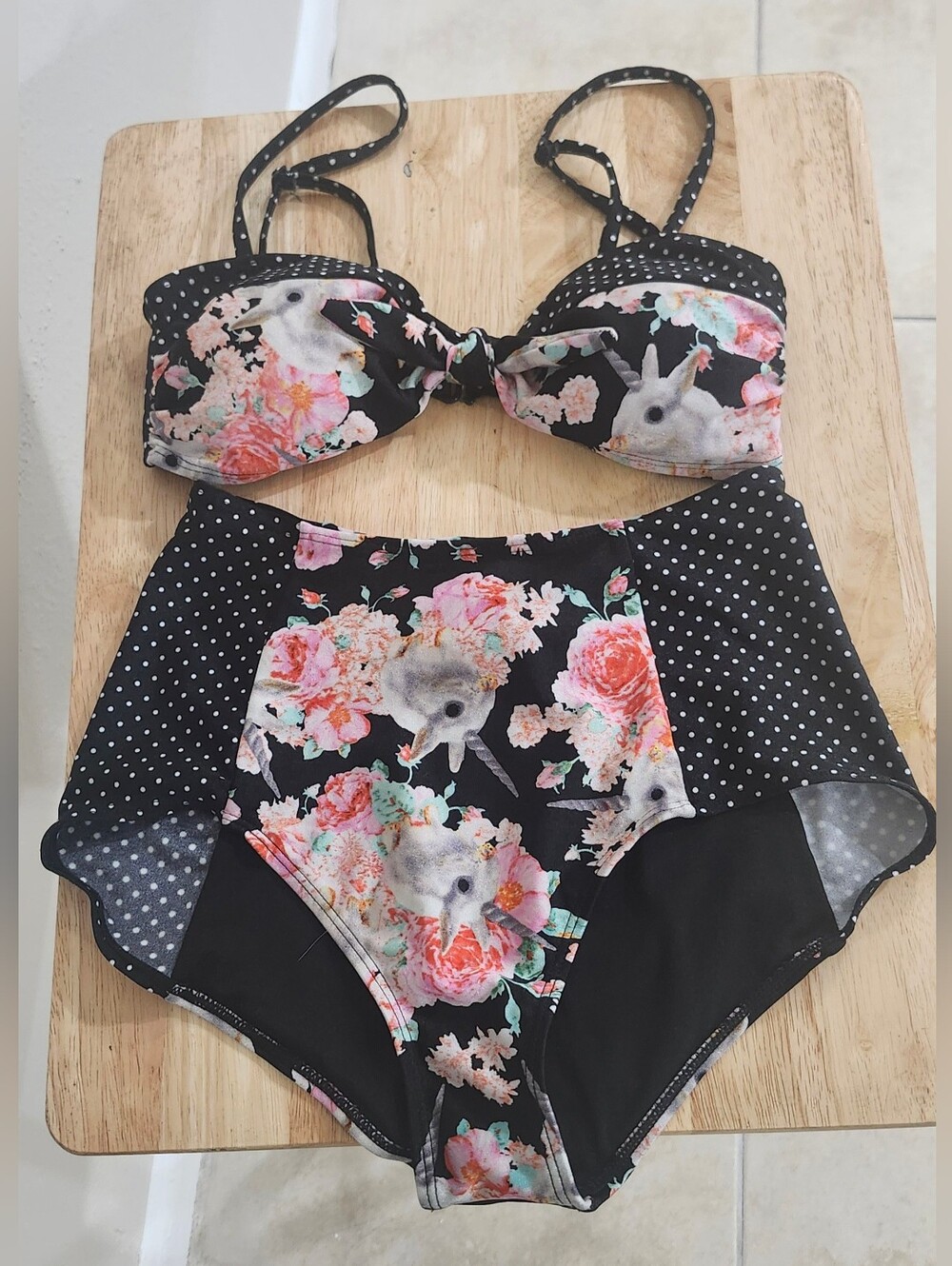 Iron Fist Black Floral & Polka Dot High-Waist Bikini Set